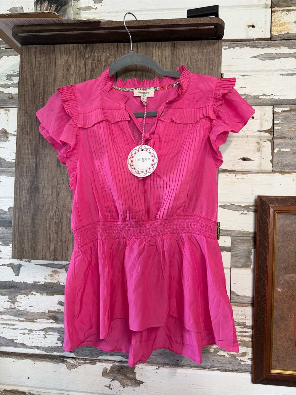 Umgee Fuchsia Ruffle Peplum Blouse